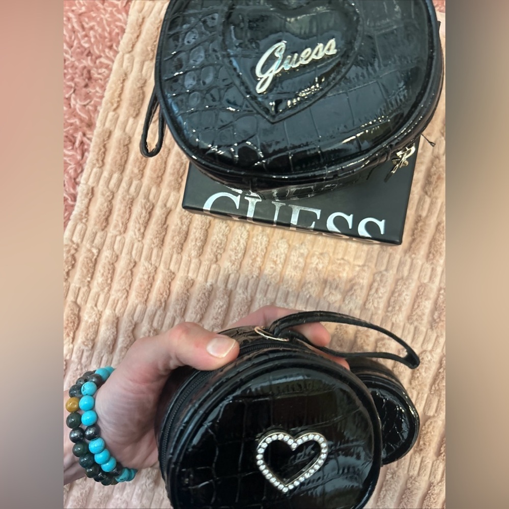 Vintage GUESS Black Patton leather cosmetic nesting bags - travel pouches - NWOT - Picture 10 of 11